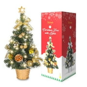 Tabletop Pre-Lit Mini Christmas Tree,Artificial Small Christmas Tree With LED String Lights for Christmas Tabletop Party Decoration (17.7inch)